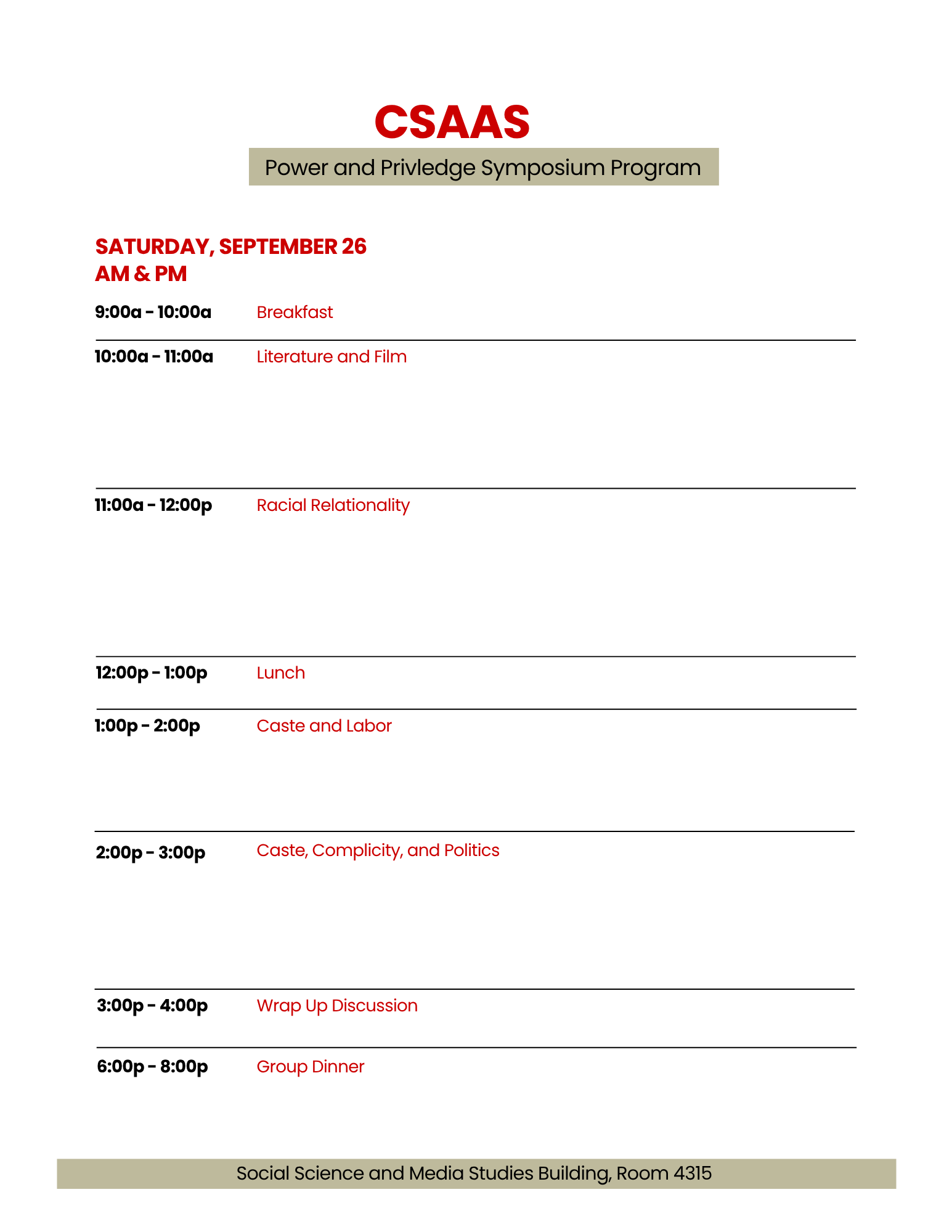 Saturday Program for CSAAS Symposium